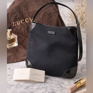 Gucci Canvas Black Capri Handbag Hobo Shoulder Bag